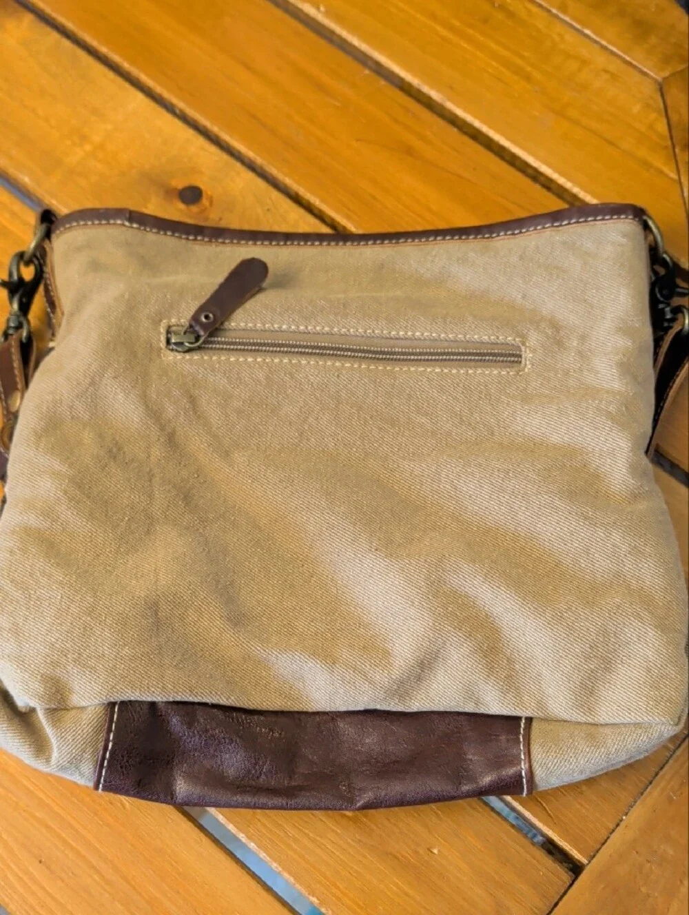 Myra Bag Brown Engraved Leather & Tan Patterned Women's Shoulder Crossbody Bag